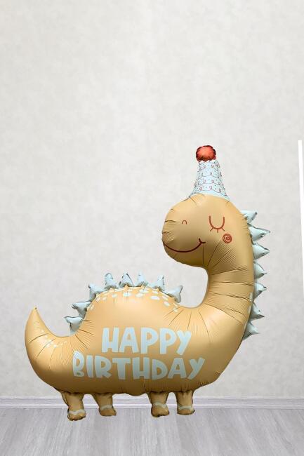 Retro Renkler Dinozor Folyo Balon Happy Birthday Yazılı Kukutelalı Dinazor Doğum Günü Balonu - 3