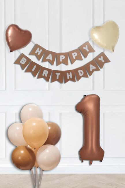Retro Renkler Doğum Günü Parti Seti Çikolata Kahve Yaş Balonlu Kraft Banner Balon Zinciri Seti - 1