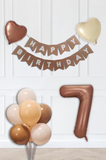 Retro Renkler Doğum Günü Parti Seti Çikolata Kahve Yaş Balonlu Kraft Banner Balon Zinciri Seti - 13
