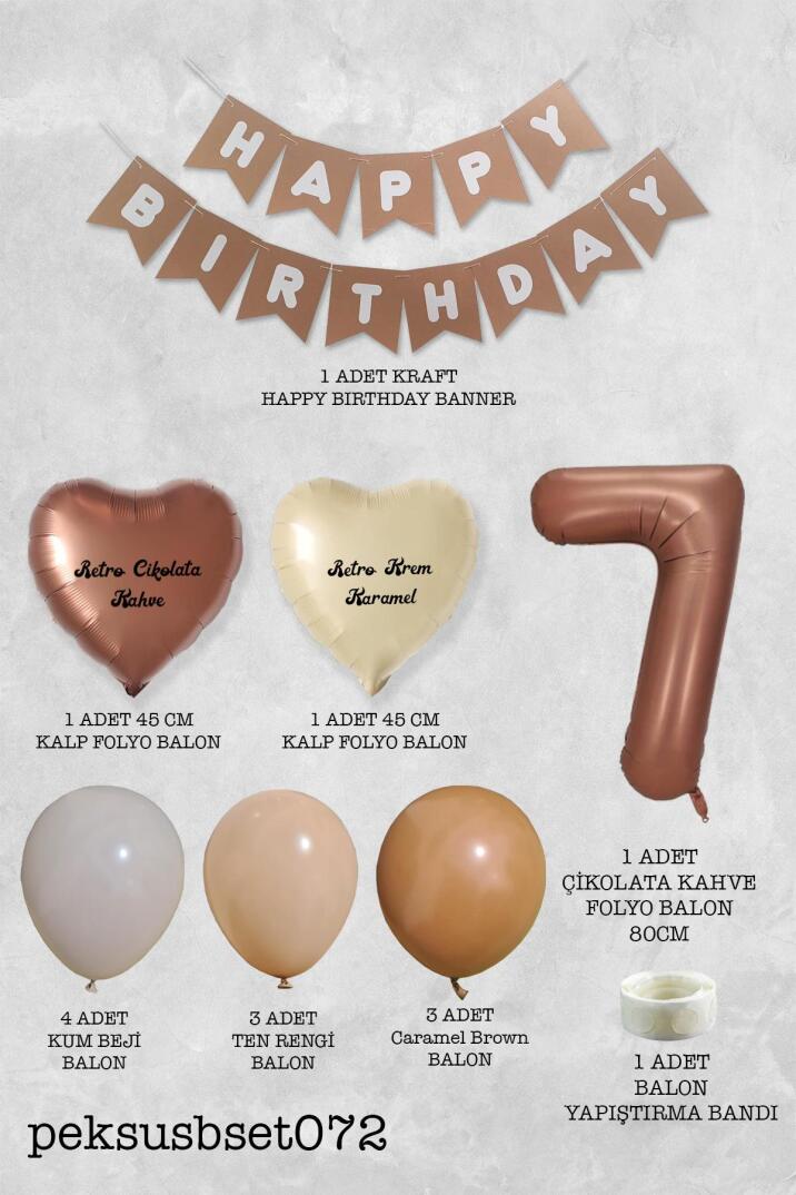 Retro Renkler Doğum Günü Parti Seti Çikolata Kahve Yaş Balonlu Kraft Banner Balon Zinciri Seti - 14