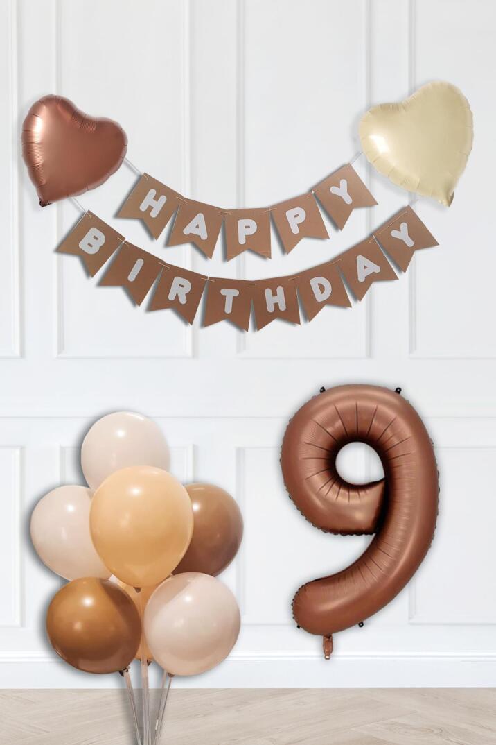 Retro Renkler Doğum Günü Parti Seti Çikolata Kahve Yaş Balonlu Kraft Banner Balon Zinciri Seti - 17