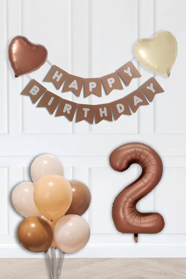 Retro Renkler Doğum Günü Parti Seti Çikolata Kahve Yaş Balonlu Kraft Banner Balon Zinciri Seti - 3