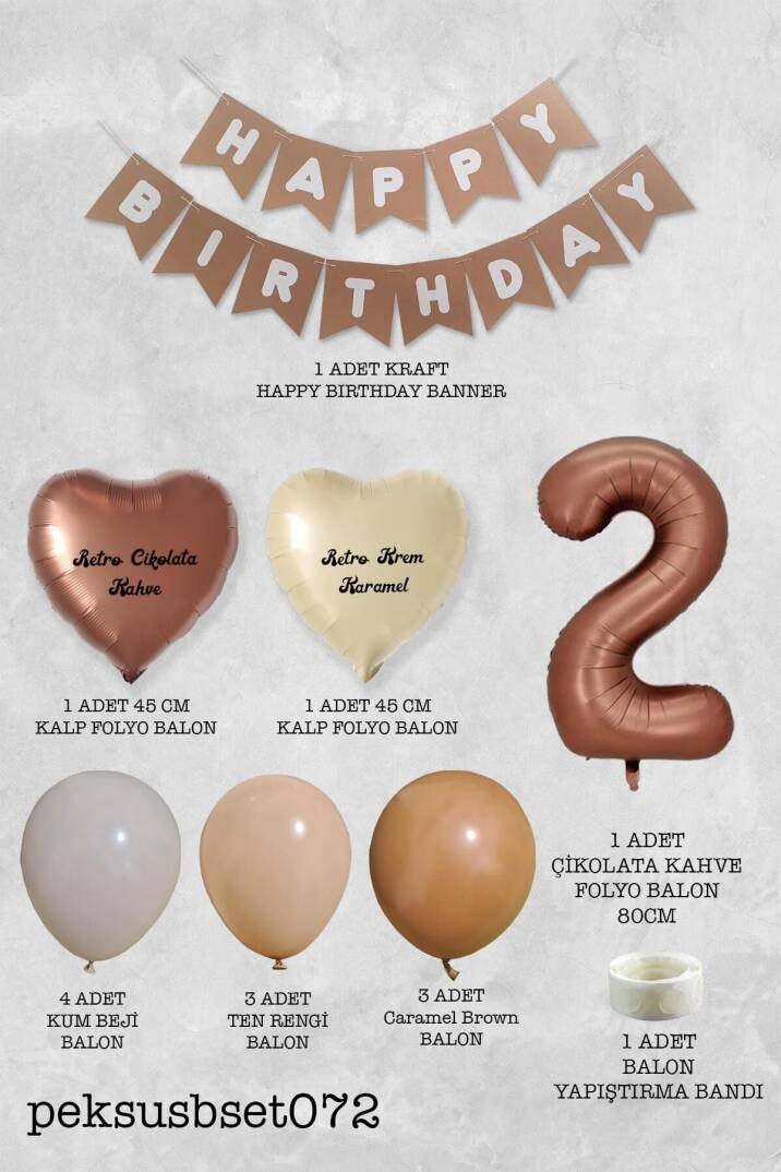 Retro Renkler Doğum Günü Parti Seti Çikolata Kahve Yaş Balonlu Kraft Banner Balon Zinciri Seti - 4