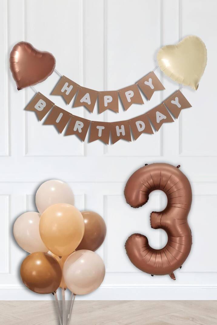 Retro Renkler Doğum Günü Parti Seti Çikolata Kahve Yaş Balonlu Kraft Banner Balon Zinciri Seti - 5