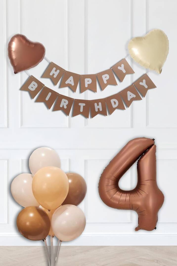 Retro Renkler Doğum Günü Parti Seti Çikolata Kahve Yaş Balonlu Kraft Banner Balon Zinciri Seti - 7