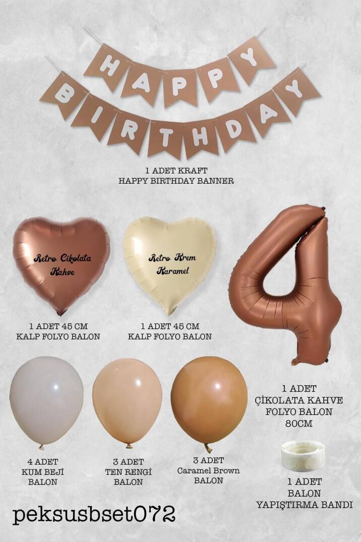 Retro Renkler Doğum Günü Parti Seti Çikolata Kahve Yaş Balonlu Kraft Banner Balon Zinciri Seti - 8