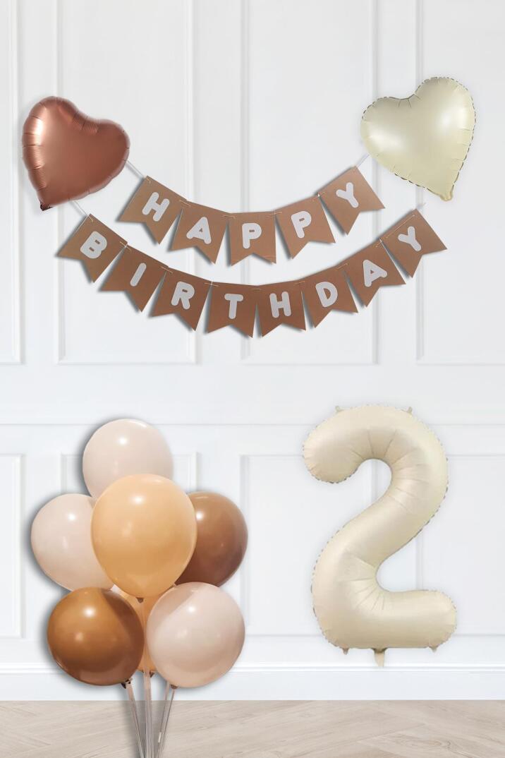 Retro Renkler Doğum Günü Parti Seti KREM Yaş Balonlu Kraft Banner Balon Zinciri Seti - 3