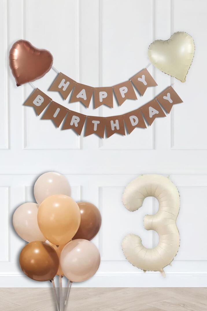Retro Renkler Doğum Günü Parti Seti KREM Yaş Balonlu Kraft Banner Balon Zinciri Seti - 5