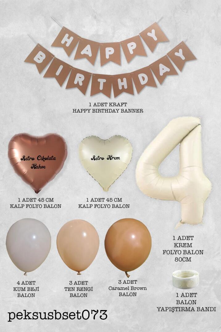 Retro Renkler Doğum Günü Parti Seti KREM Yaş Balonlu Kraft Banner Balon Zinciri Seti - 8