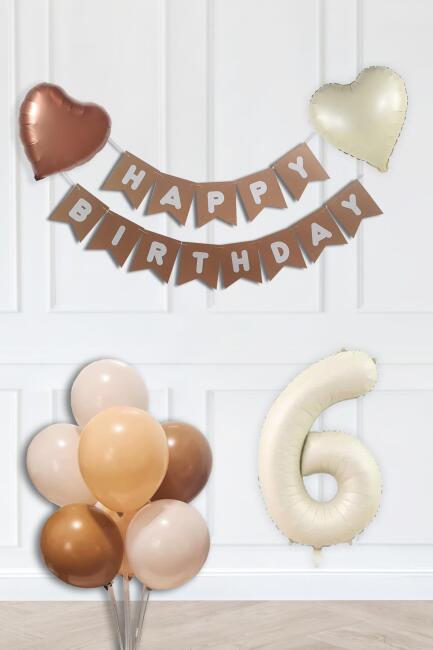 Retro Renkler Doğum Günü Parti Seti KREM Yaş Balonlu Kraft Banner Balon Zinciri Seti - 11