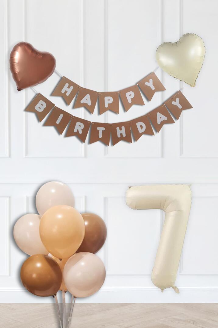 Retro Renkler Doğum Günü Parti Seti KREM Yaş Balonlu Kraft Banner Balon Zinciri Seti - 13