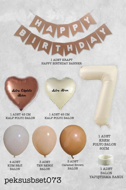 Retro Renkler Doğum Günü Parti Seti KREM Yaş Balonlu Kraft Banner Balon Zinciri Seti - 14