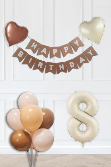 Retro Renkler Doğum Günü Parti Seti KREM Yaş Balonlu Kraft Banner Balon Zinciri Seti - 15