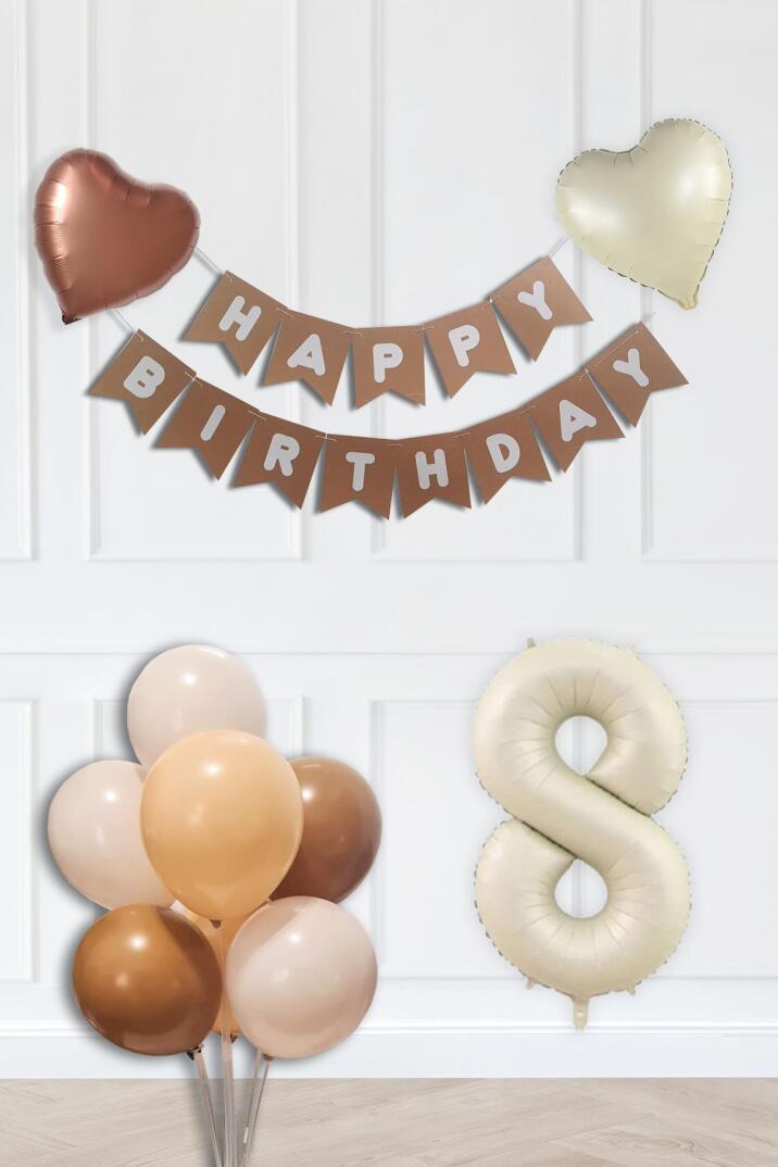Retro Renkler Doğum Günü Parti Seti KREM Yaş Balonlu Kraft Banner Balon Zinciri Seti - 15