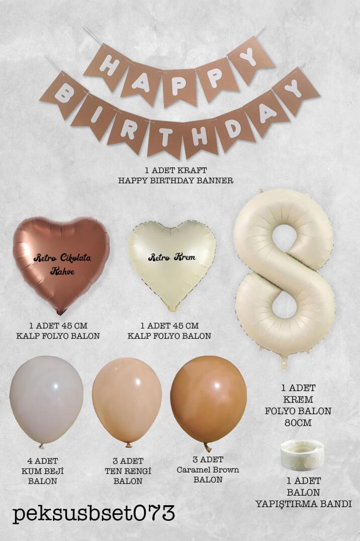 Retro Renkler Doğum Günü Parti Seti KREM Yaş Balonlu Kraft Banner Balon Zinciri Seti - 16
