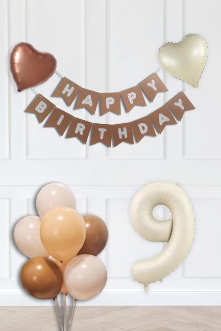Retro Renkler Doğum Günü Parti Seti KREM Yaş Balonlu Kraft Banner Balon Zinciri Seti - 17