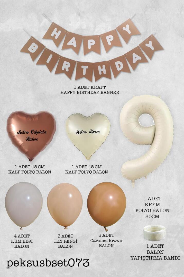 Retro Renkler Doğum Günü Parti Seti KREM Yaş Balonlu Kraft Banner Balon Zinciri Seti - 18