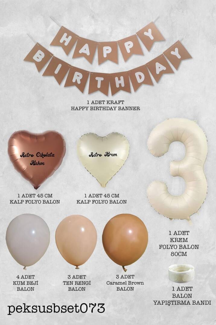 Retro Renkler Doğum Günü Parti Seti KREM Yaş Balonlu Kraft Banner Balon Zinciri Seti - 6