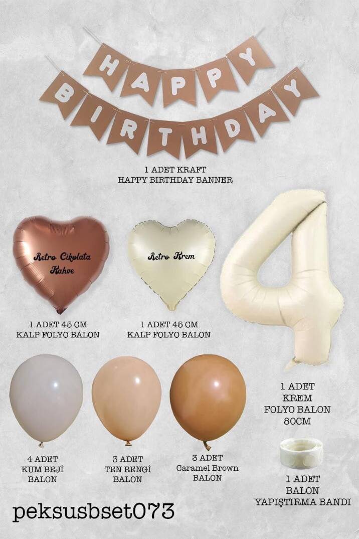 Retro Renkler Doğum Günü Parti Seti KREM Yaş Balonlu Kraft Banner Balon Zinciri Seti - 8