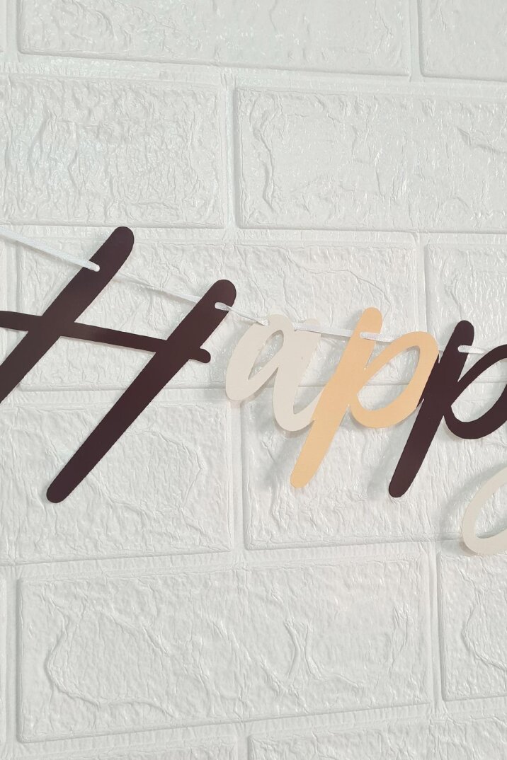 Retro Renkler Happy Birthday Banner Kaligrafi El Yazısı Retro Doğum Günü Duvar Süsü - 3