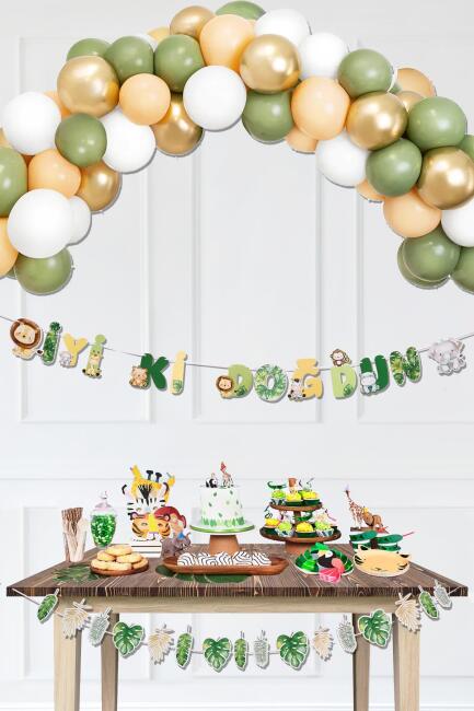Retro Safari Doğum Günü Balon Zinciri Safari Banner Set - 1