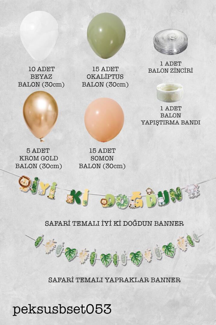 Retro Safari Doğum Günü Balon Zinciri Safari Banner Set - 2