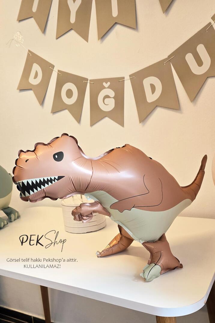 Retro Trex Dinozor Folyo Balon Retro Renkler Dinazor Şekilli Balon 64x41 cm  - 1