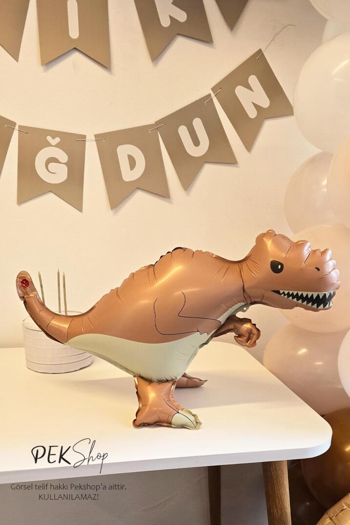 Retro Trex Dinozor Folyo Balon Retro Renkler Dinazor Şekilli Balon 64x41 cm  - 3