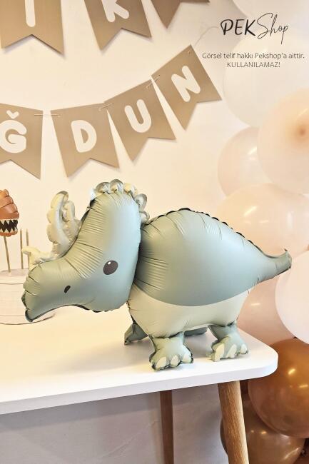 Retro Triceratops Folyo Balon Retro Renkler Dinazor Şekilli Balon 69x41cm - 1