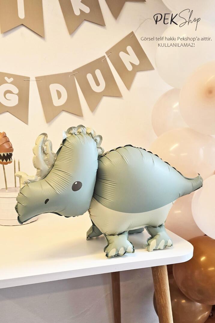 Retro Triceratops Folyo Balon Retro Renkler Dinazor Şekilli Balon 69x41cm - 1