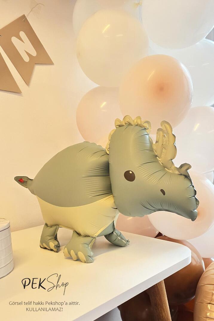 Retro Triceratops Folyo Balon Retro Renkler Dinazor Şekilli Balon 69x41cm - 2