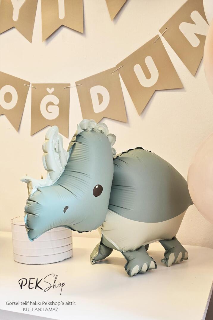 Retro Triceratops Folyo Balon Retro Renkler Dinazor Şekilli Balon 69x41cm - 3
