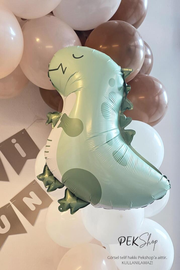 Retro Yeşil Dinozor Folyo Balon Retro Renkler Dinazor Şekilli Balon 59x49 cm - 1