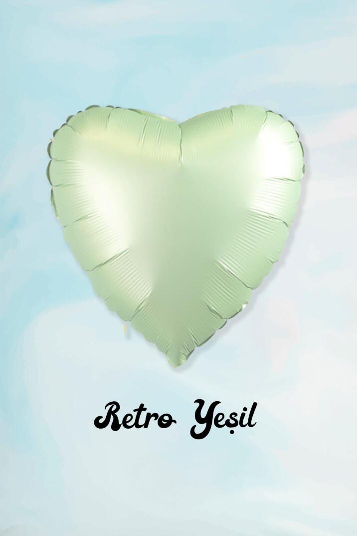 Retro Yeşil Kalp Folyo Balon 18inç 45cm Retro Renk Balon - 1