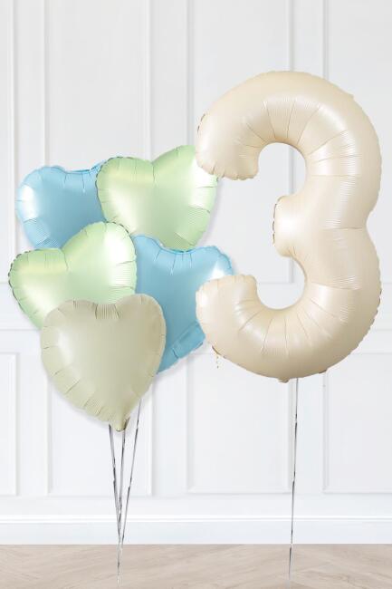 Retro Yeşil Mavi Kalpli Krem Yaş Balonlu Balon Seti Deniz Kumu Krem Retro Doğum Günü Rakam Yaş Balon Seti - 5