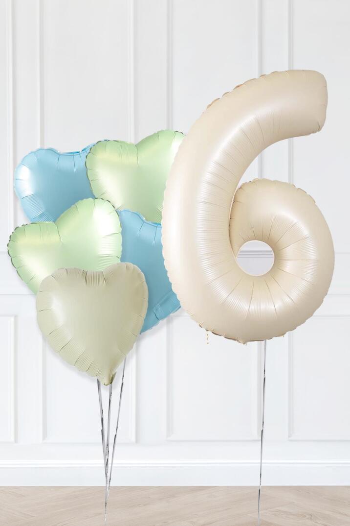 Retro Yeşil Mavi Kalpli Krem Yaş Balonlu Balon Seti Deniz Kumu Krem Retro Doğum Günü Rakam Yaş Balon Seti - 11