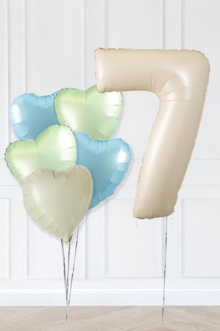 Retro Yeşil Mavi Kalpli Krem Yaş Balonlu Balon Seti Deniz Kumu Krem Retro Doğum Günü Rakam Yaş Balon Seti - 13