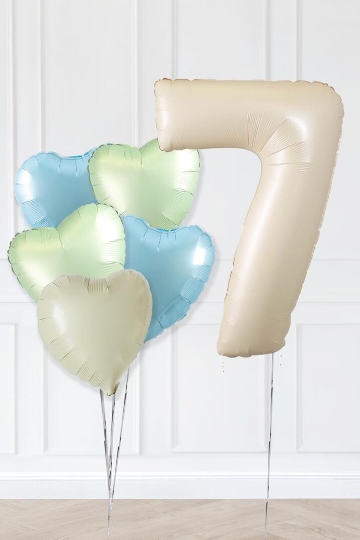 Retro Yeşil Mavi Kalpli Krem Yaş Balonlu Balon Seti Deniz Kumu Krem Retro Doğum Günü Rakam Yaş Balon Seti - 13