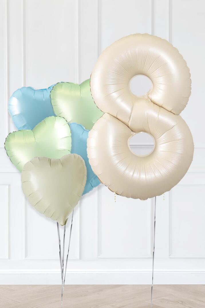 Retro Yeşil Mavi Kalpli Krem Yaş Balonlu Balon Seti Deniz Kumu Krem Retro Doğum Günü Rakam Yaş Balon Seti - 15