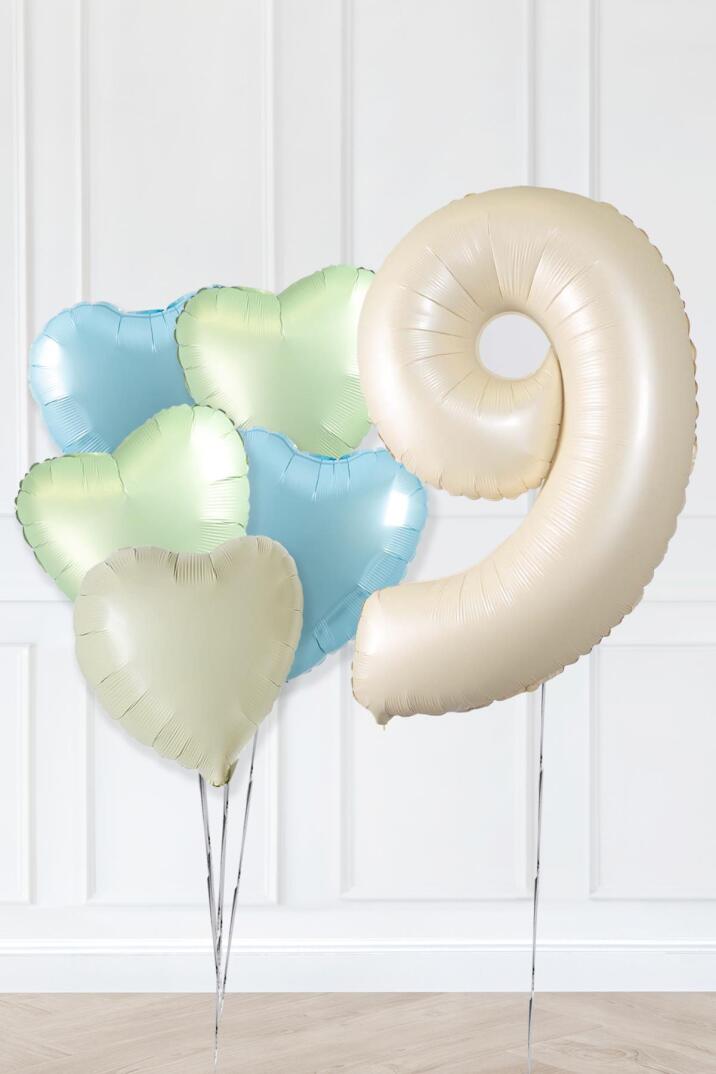 Retro Yeşil Mavi Kalpli Krem Yaş Balonlu Balon Seti Deniz Kumu Krem Retro Doğum Günü Rakam Yaş Balon Seti - 17