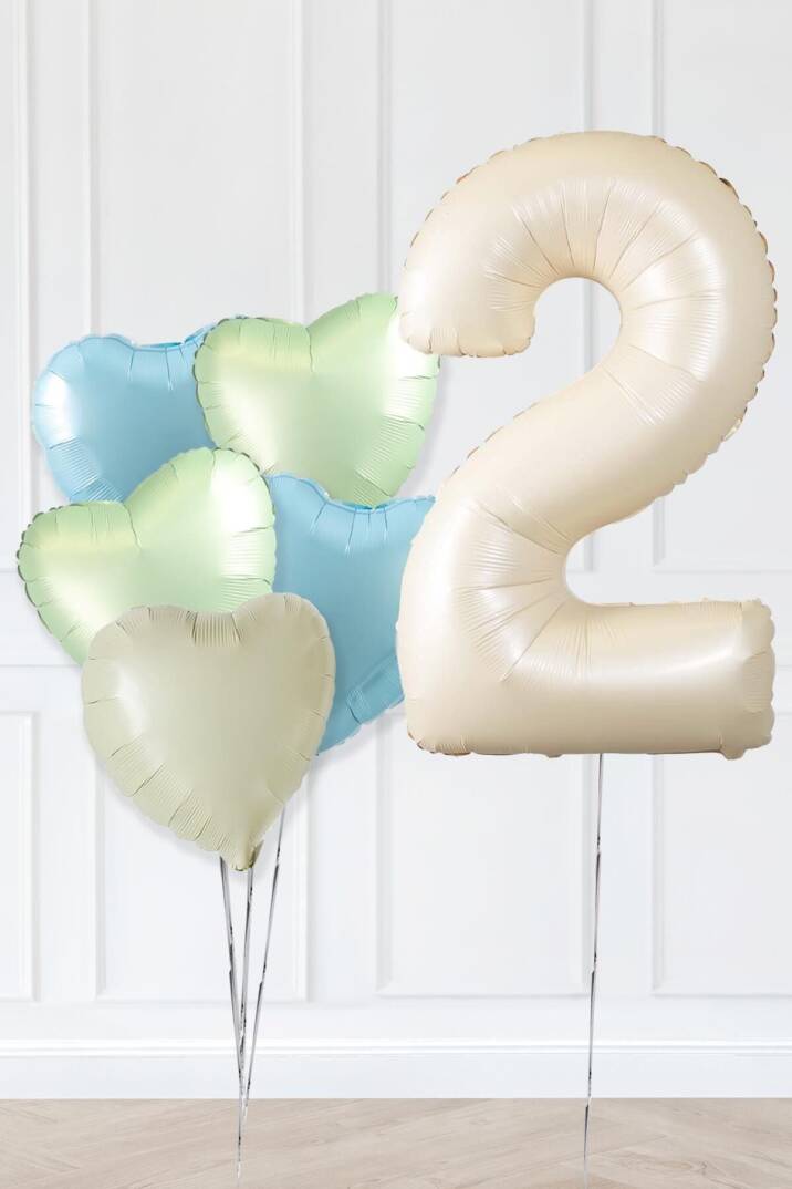 Retro Yeşil Mavi Kalpli Krem Yaş Balonlu Balon Seti Deniz Kumu Krem Retro Doğum Günü Rakam Yaş Balon Seti - 3