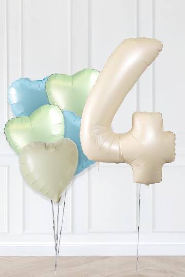 Retro Yeşil Mavi Kalpli Krem Yaş Balonlu Balon Seti Deniz Kumu Krem Retro Doğum Günü Rakam Yaş Balon Seti - 7