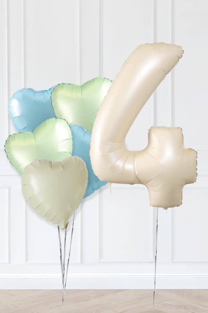 Retro Yeşil Mavi Kalpli Krem Yaş Balonlu Balon Seti Deniz Kumu Krem Retro Doğum Günü Rakam Yaş Balon Seti - 7
