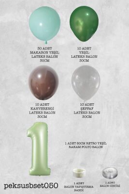 Retro Yeşil Rakamlı Balon Zinciri Seti Retro Yeşil Kahve Renkler Doğum Günü Balonları - 3