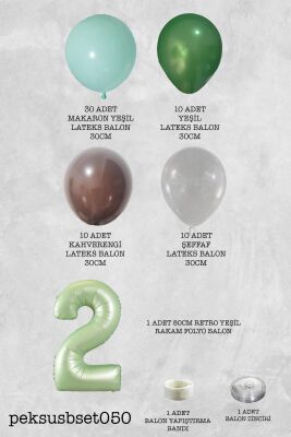 Retro Yeşil Rakamlı Balon Zinciri Seti Retro Yeşil Kahve Renkler Doğum Günü Balonları - 5