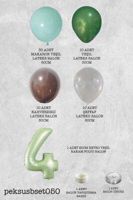 Retro Yeşil Rakamlı Balon Zinciri Seti Retro Yeşil Kahve Renkler Doğum Günü Balonları - 8