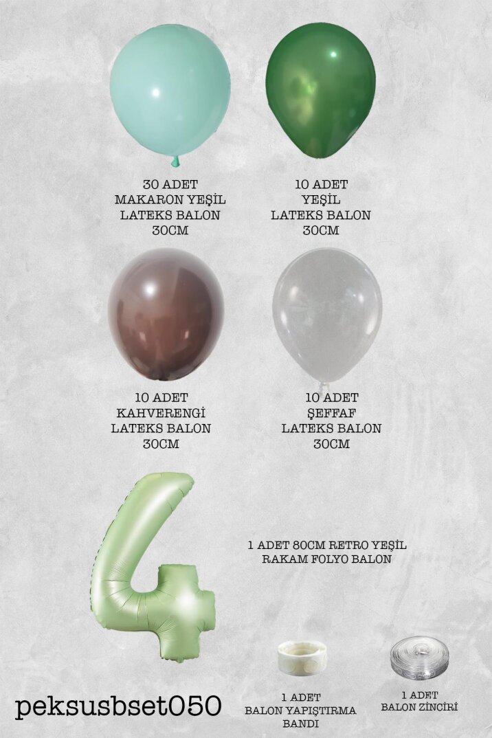Retro Yeşil Rakamlı Balon Zinciri Seti Retro Yeşil Kahve Renkler Doğum Günü Balonları - 8