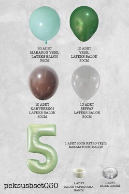 Retro Yeşil Rakamlı Balon Zinciri Seti Retro Yeşil Kahve Renkler Doğum Günü Balonları - 10