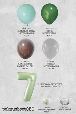 Retro Yeşil Rakamlı Balon Zinciri Seti Retro Yeşil Kahve Renkler Doğum Günü Balonları - 14