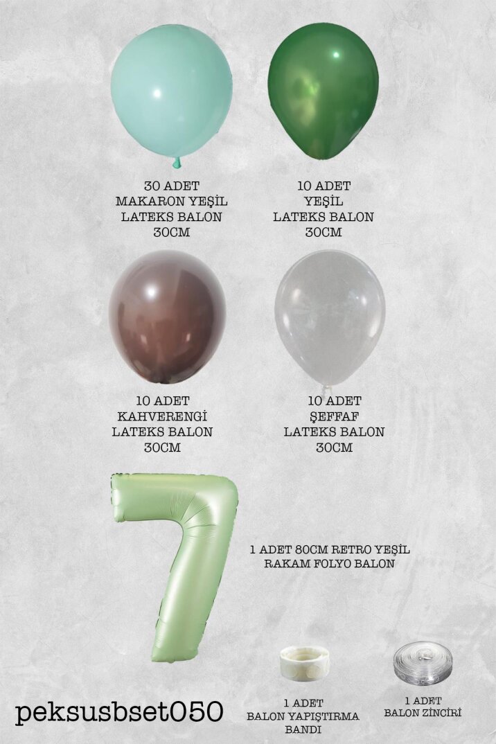 Retro Yeşil Rakamlı Balon Zinciri Seti Retro Yeşil Kahve Renkler Doğum Günü Balonları - 14